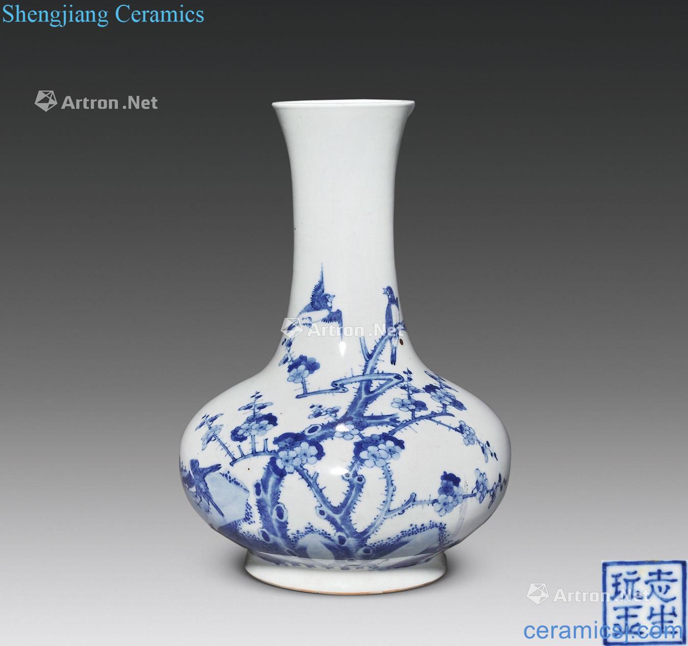In late qing dynasty Blue magpie on mei figure bottles
