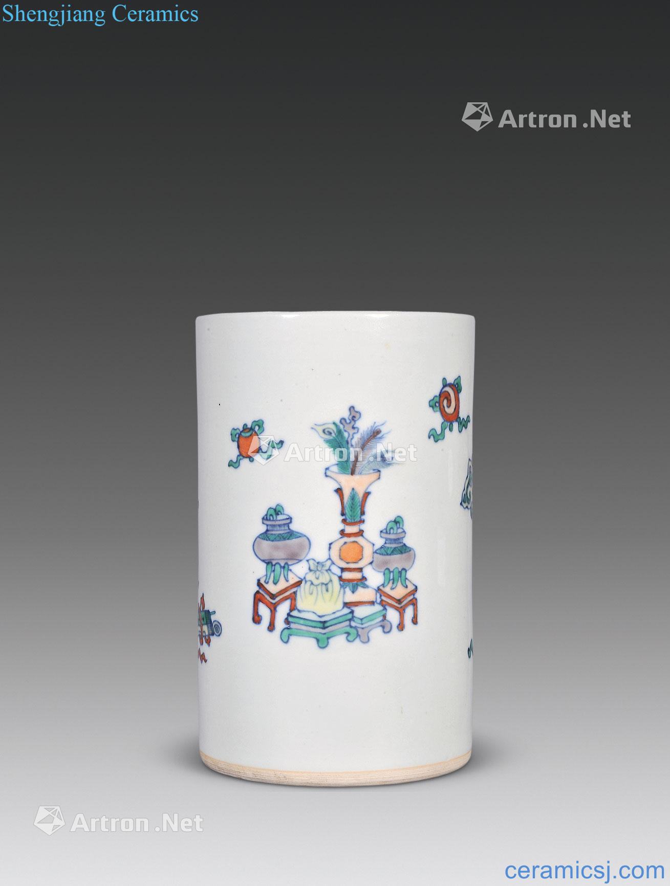 Qing yongzheng bucket color antique pen container
