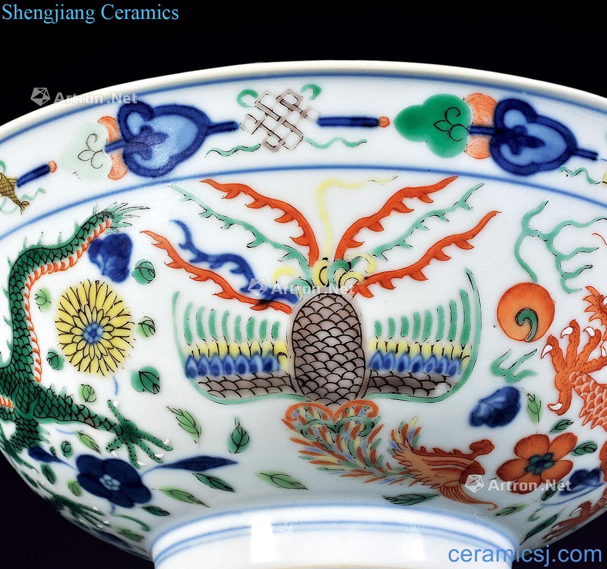 Qing qianlong Colorful longfeng green-splashed bowls (a)