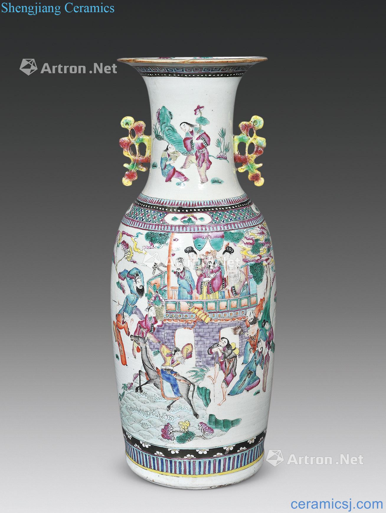 In late qing pastel the eight immortals birthday figure large bottle