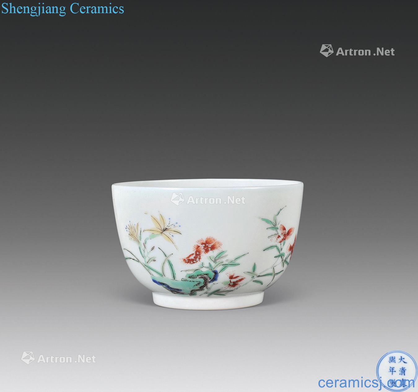 The qing emperor kangxi Colorful flowers butterfly tattoo small pier bowl
