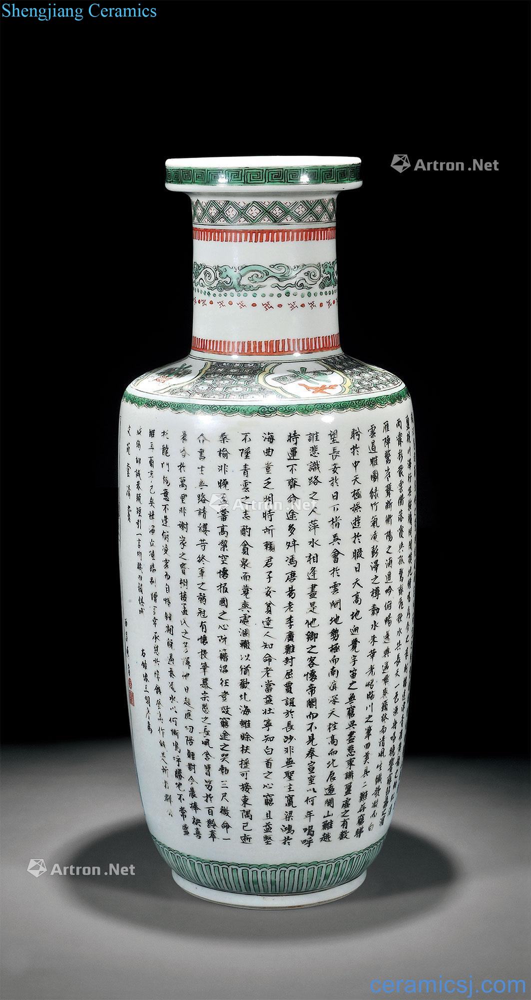 The qing emperor kangxi Colorful tengwang pavilion preface landscape character poems were bottles