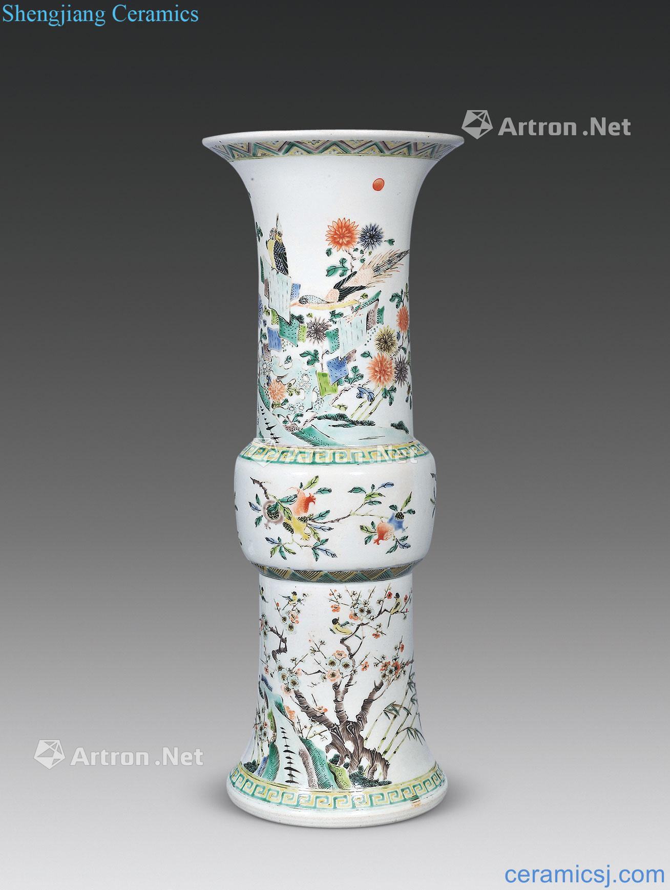 qing Colorful painting of flowers and flower vase with lines