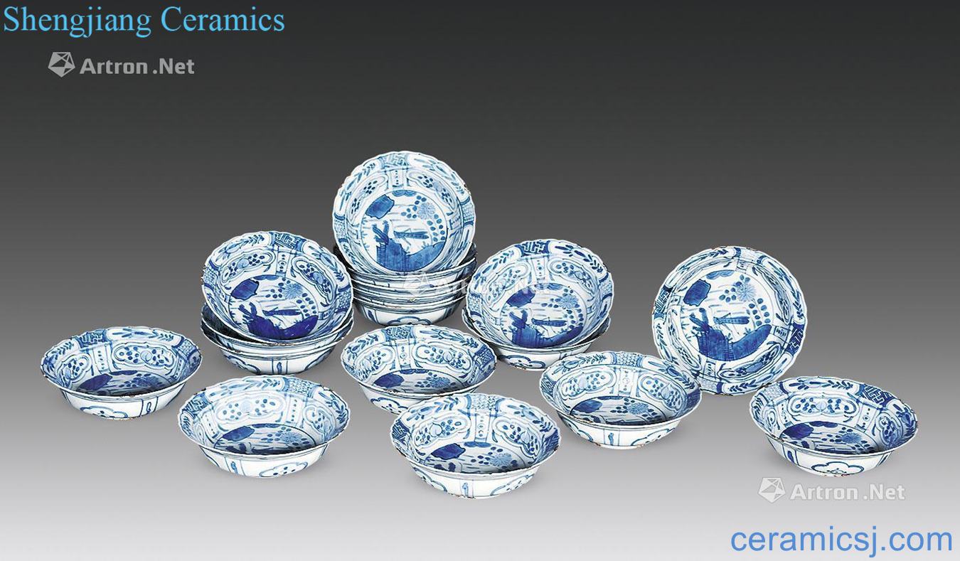 In the late Ming Blue and white flower insect grain fold along the bowl (17)