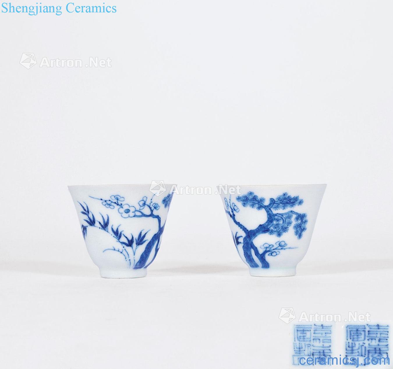 Qing jiaqing Blue and white, poetic figure cup (a)