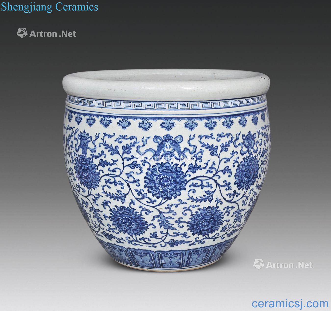 qing Blue and white tie up lotus flower sweet grain big crock