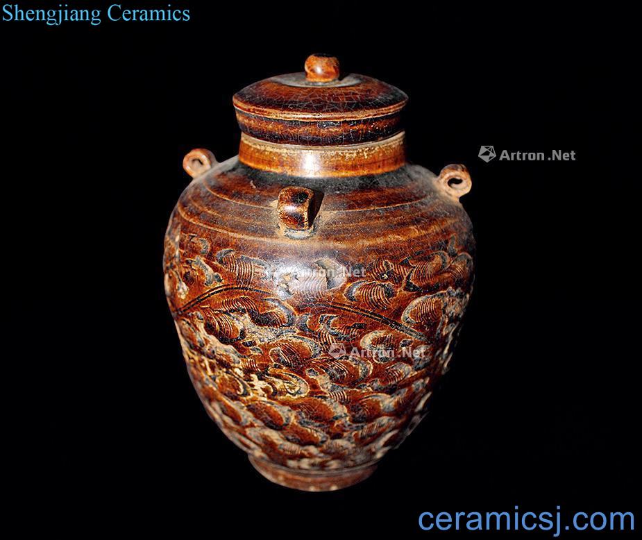 The song dynasty Jizhou kiln carved of quaternary cover tank