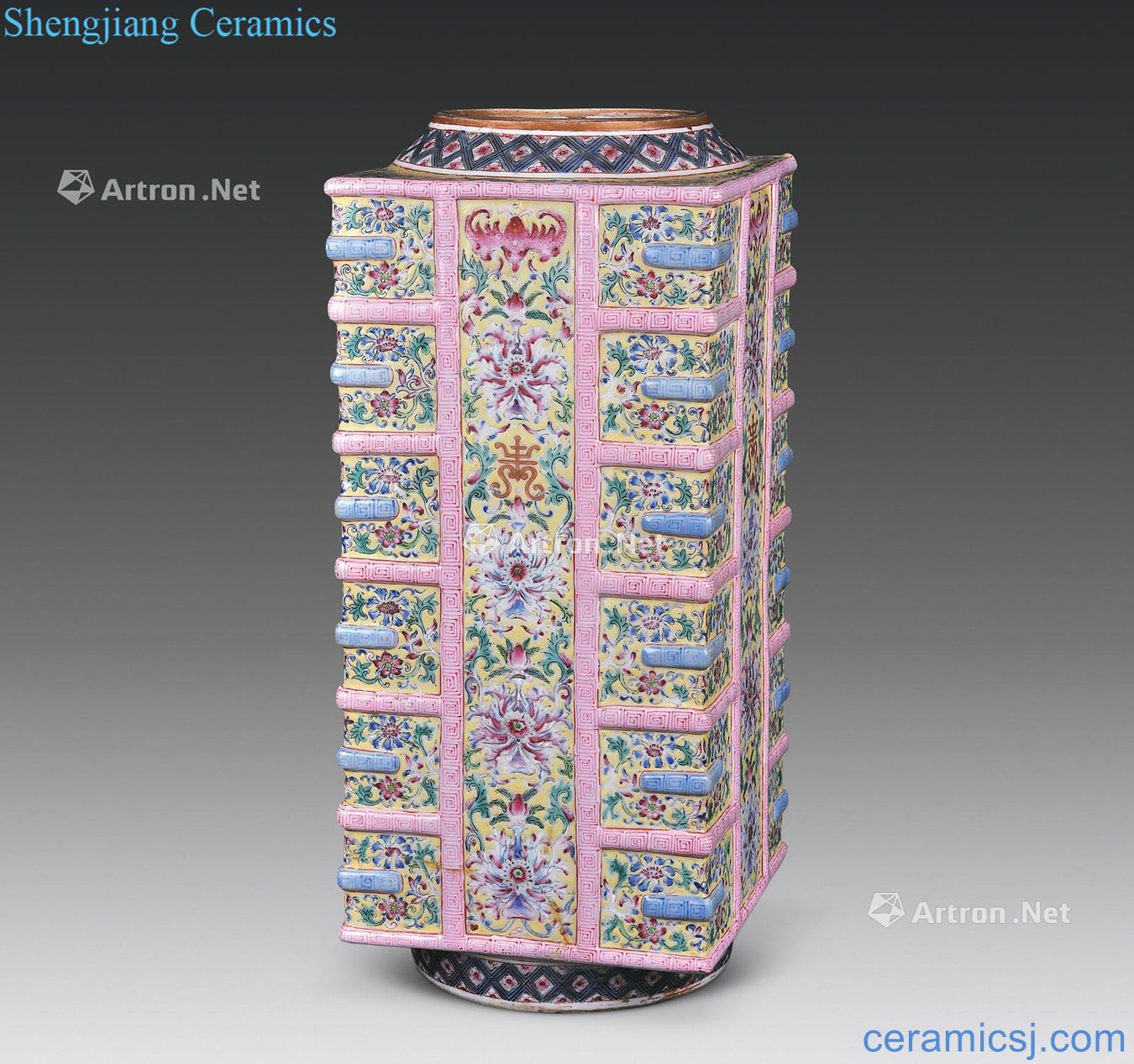 In late qing dynasty To pastel yellow lotus flower live wen cong type bottle