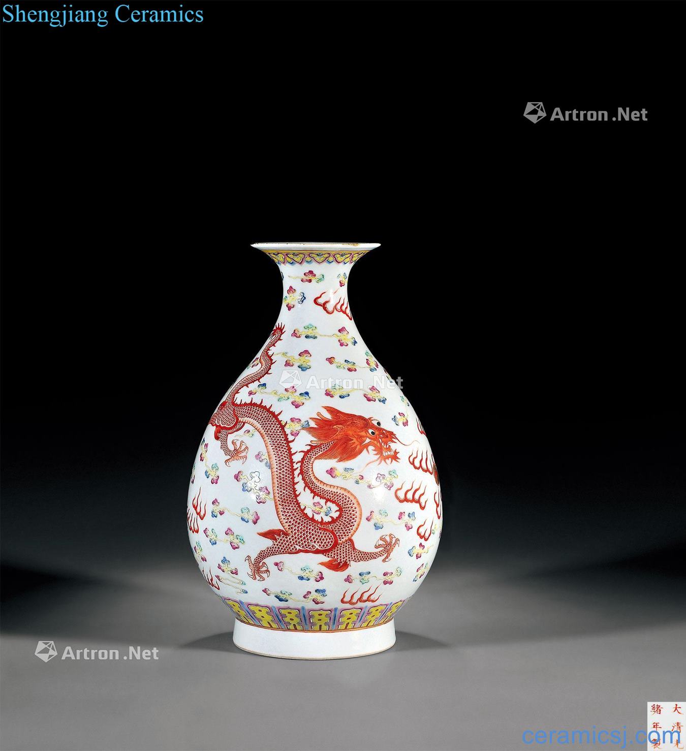 Qing guangxu Pastel longfeng grain okho spring bottle