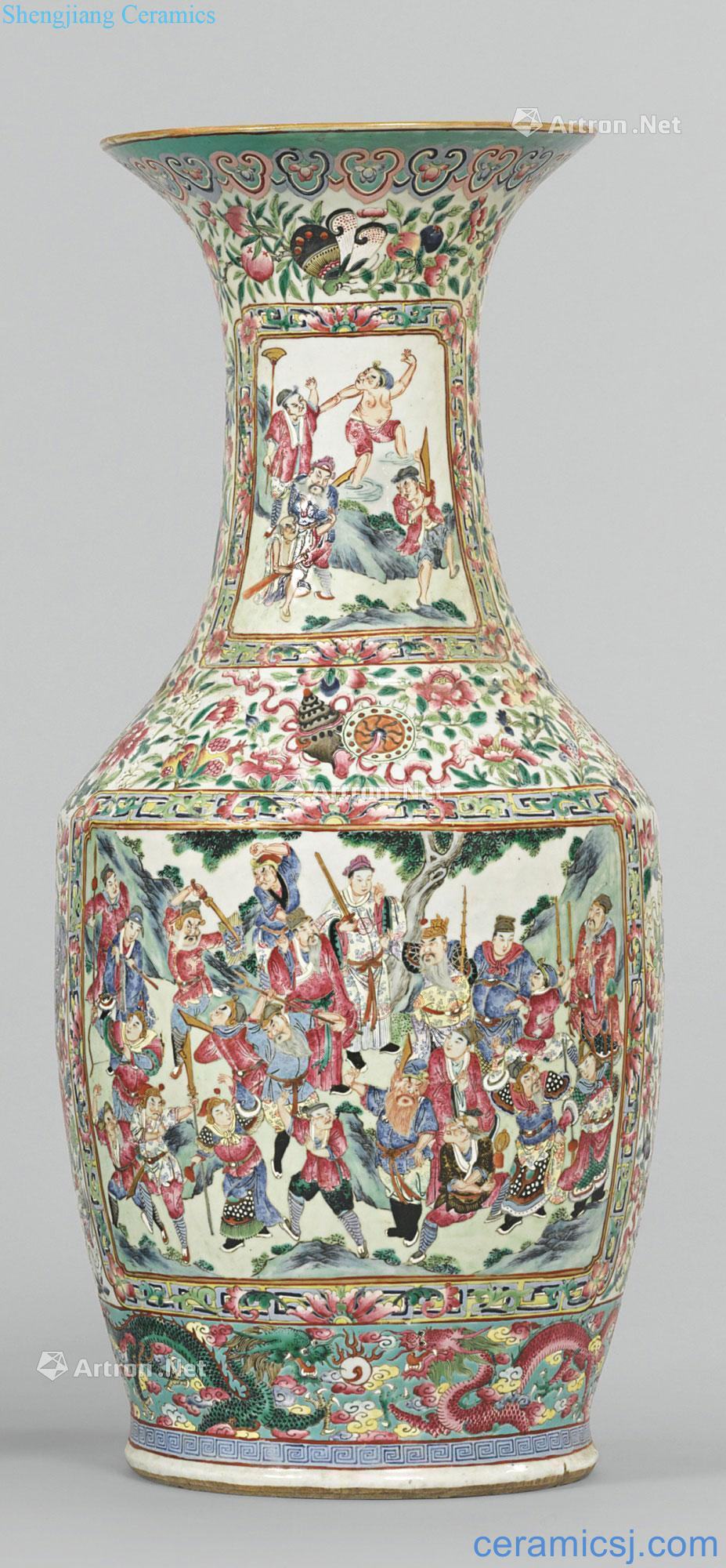 Qing dynasty in the 19th century Pastel auspicious flower medallion character story figure bottles