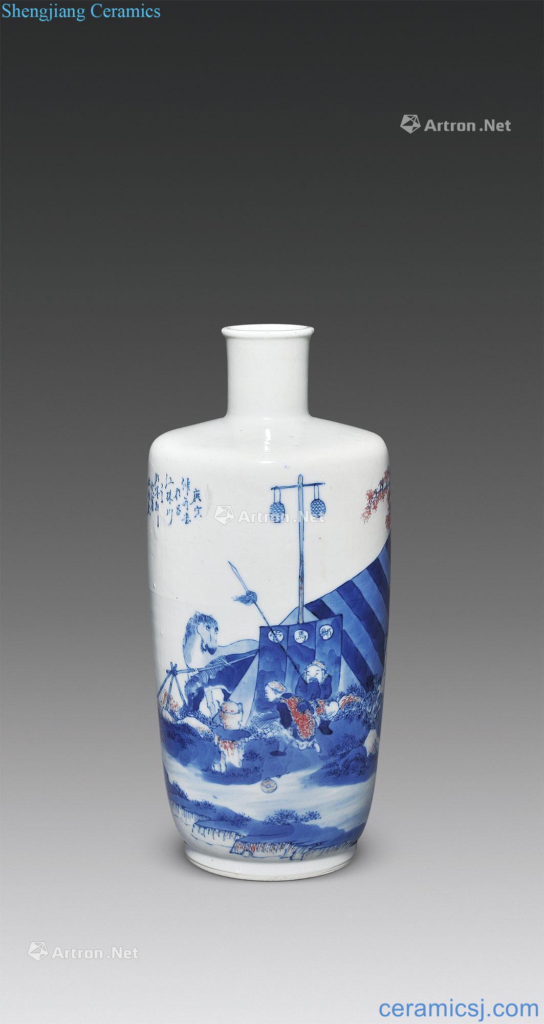 Qing guangxu sixteen years (1890) blue and white misty youligong initiates a bottle