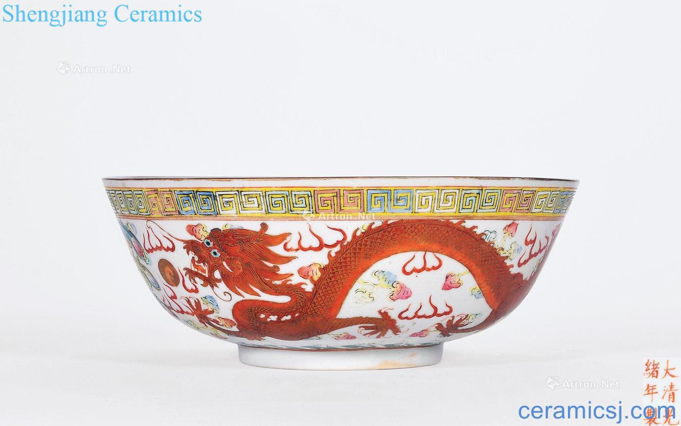 Qing guangxu Pastel longfeng grain big bowl