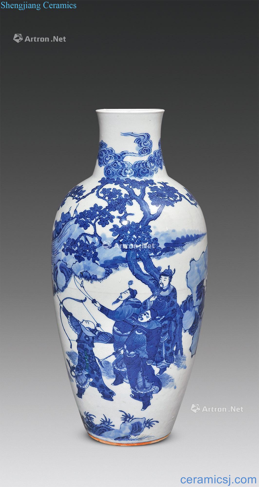 Qing guangxu Stories of blue and white YuanMen shoot ji figure bottles