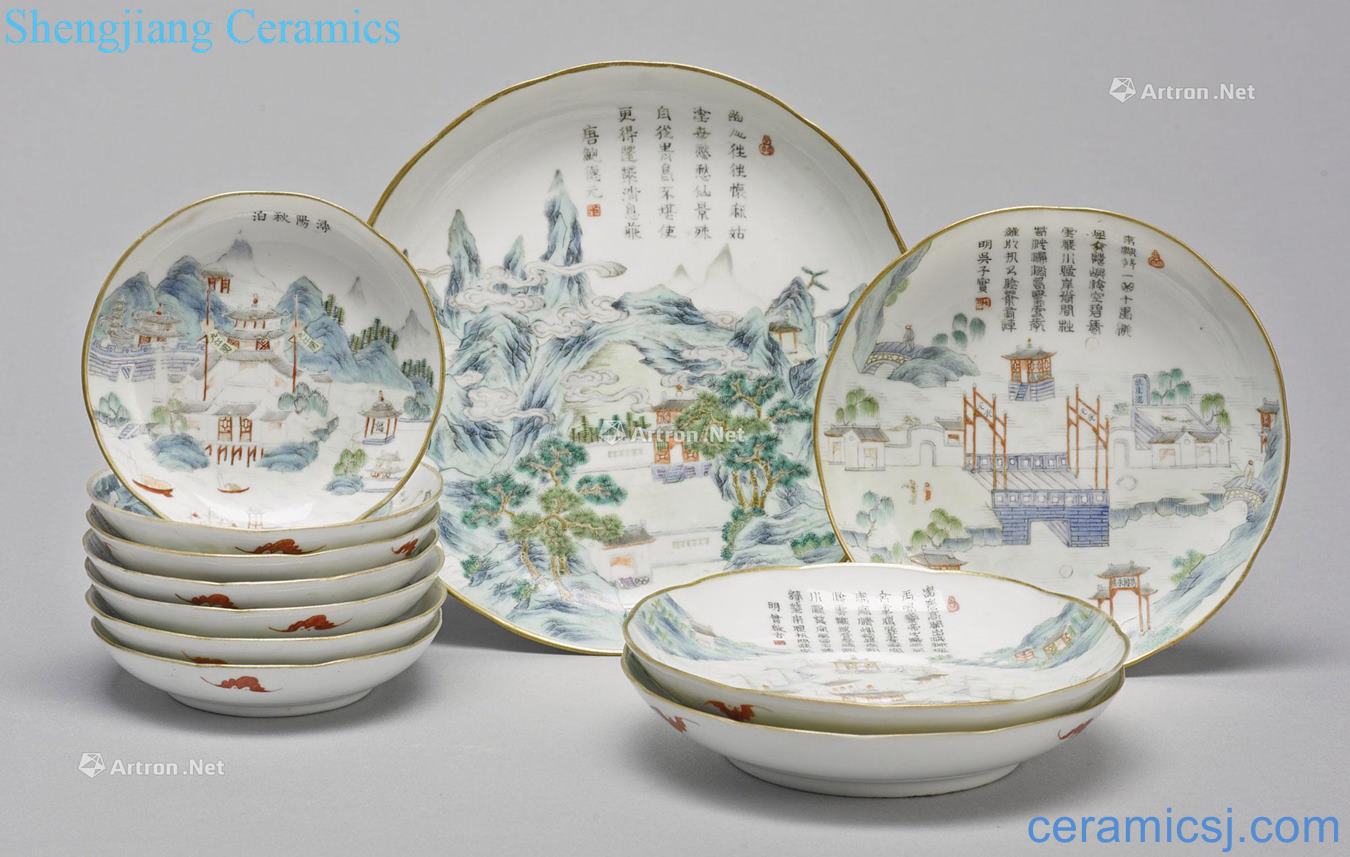 Qing dynasty in the 19th century Pastel jiangxi ten scene graph of plates (11)