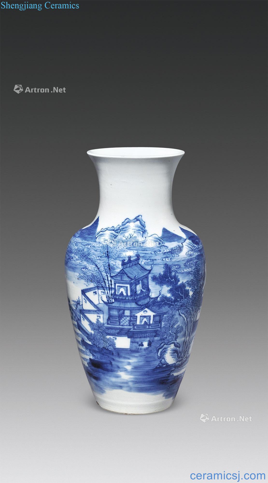 Mid qing Blue and white landscape character lines