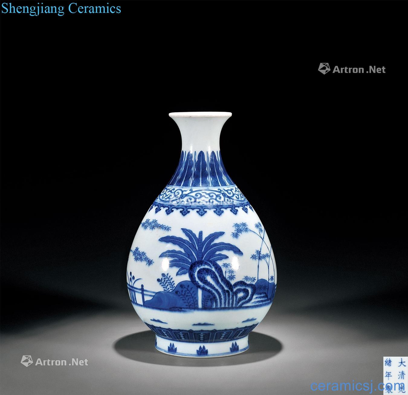 Qing guangxu Blue and white bamboo stone figure okho spring bottle of banana