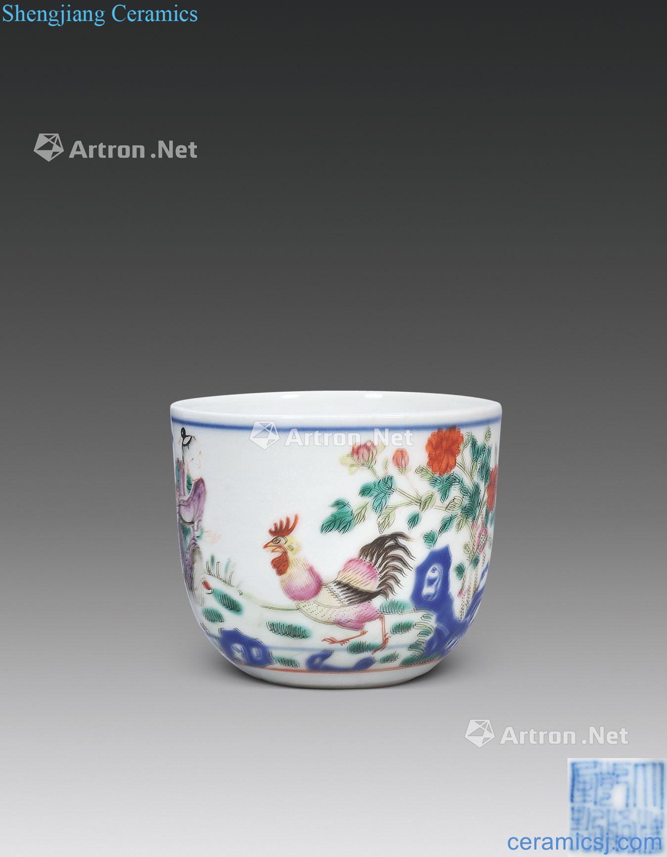 Qing qianlong pastel cylinder cup chicken