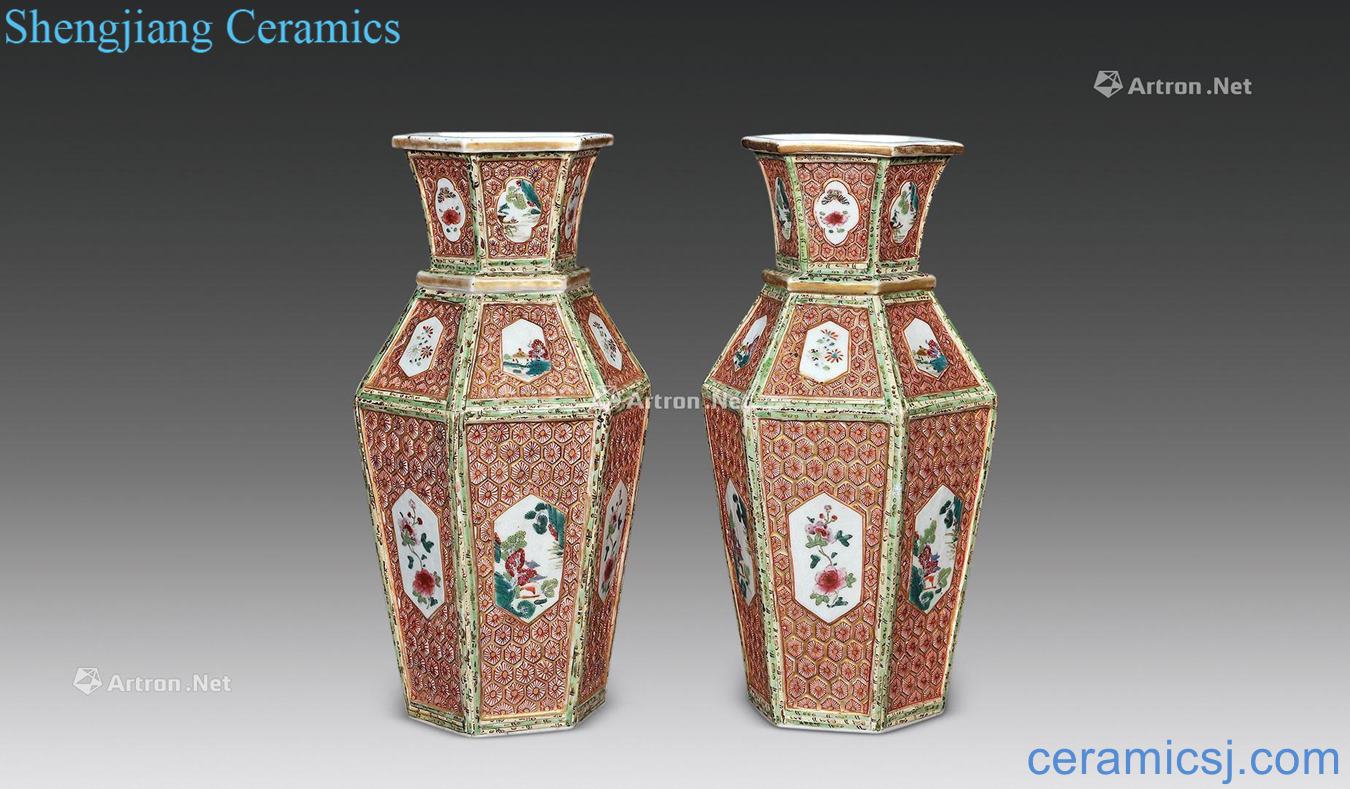 Qing qianlong pastel kam to medallion antique figure vase (a)