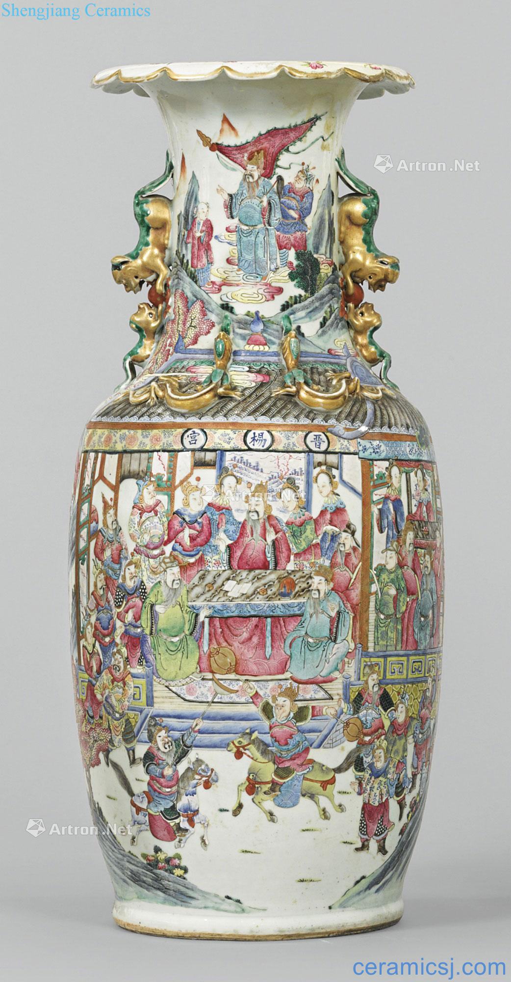 Clear pastel in the 19th century "of sui and tang dynasties historical figure" lion big bottle ears
