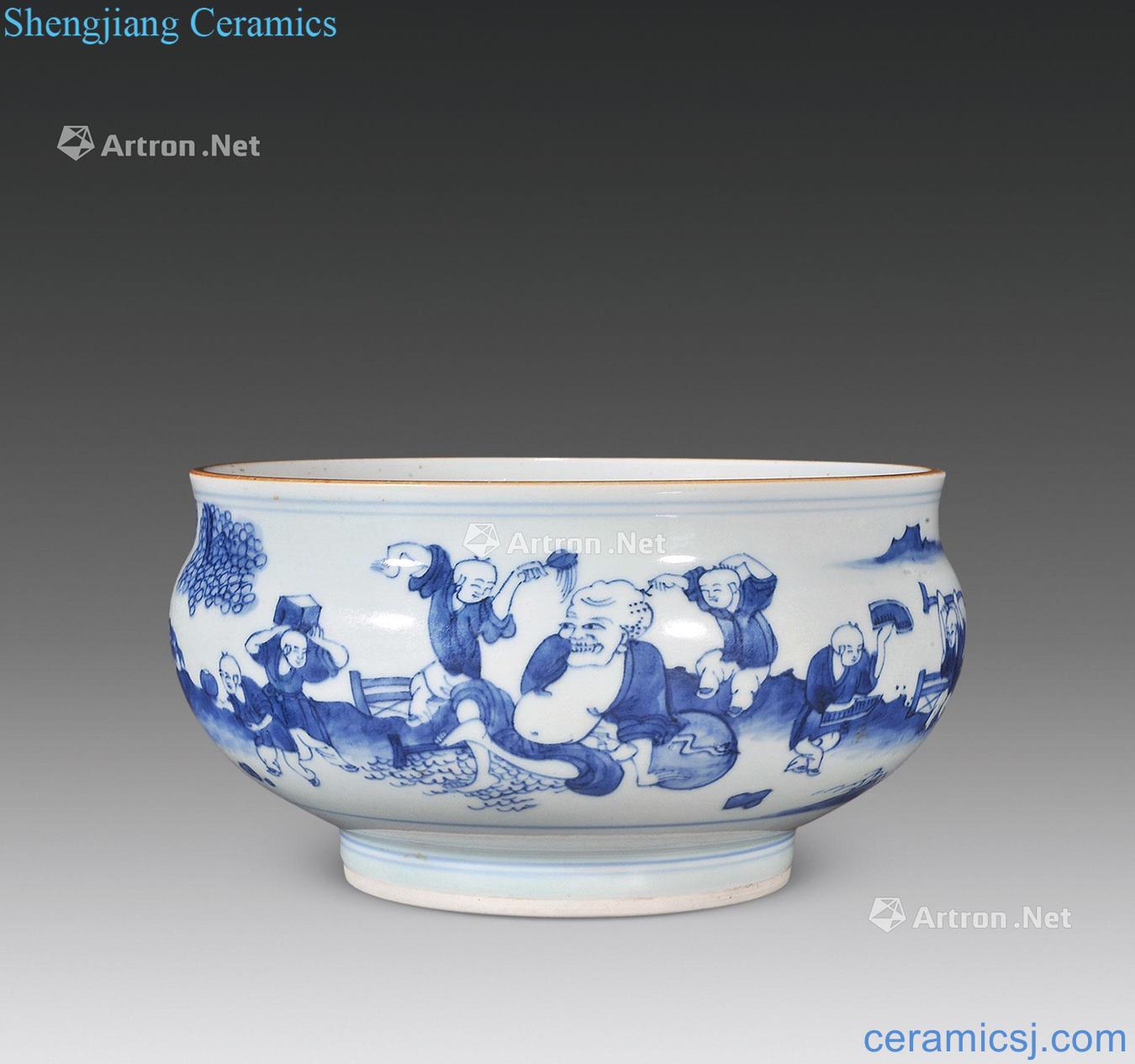 Qing shunzhi Blue and white Luo Hantu furnace