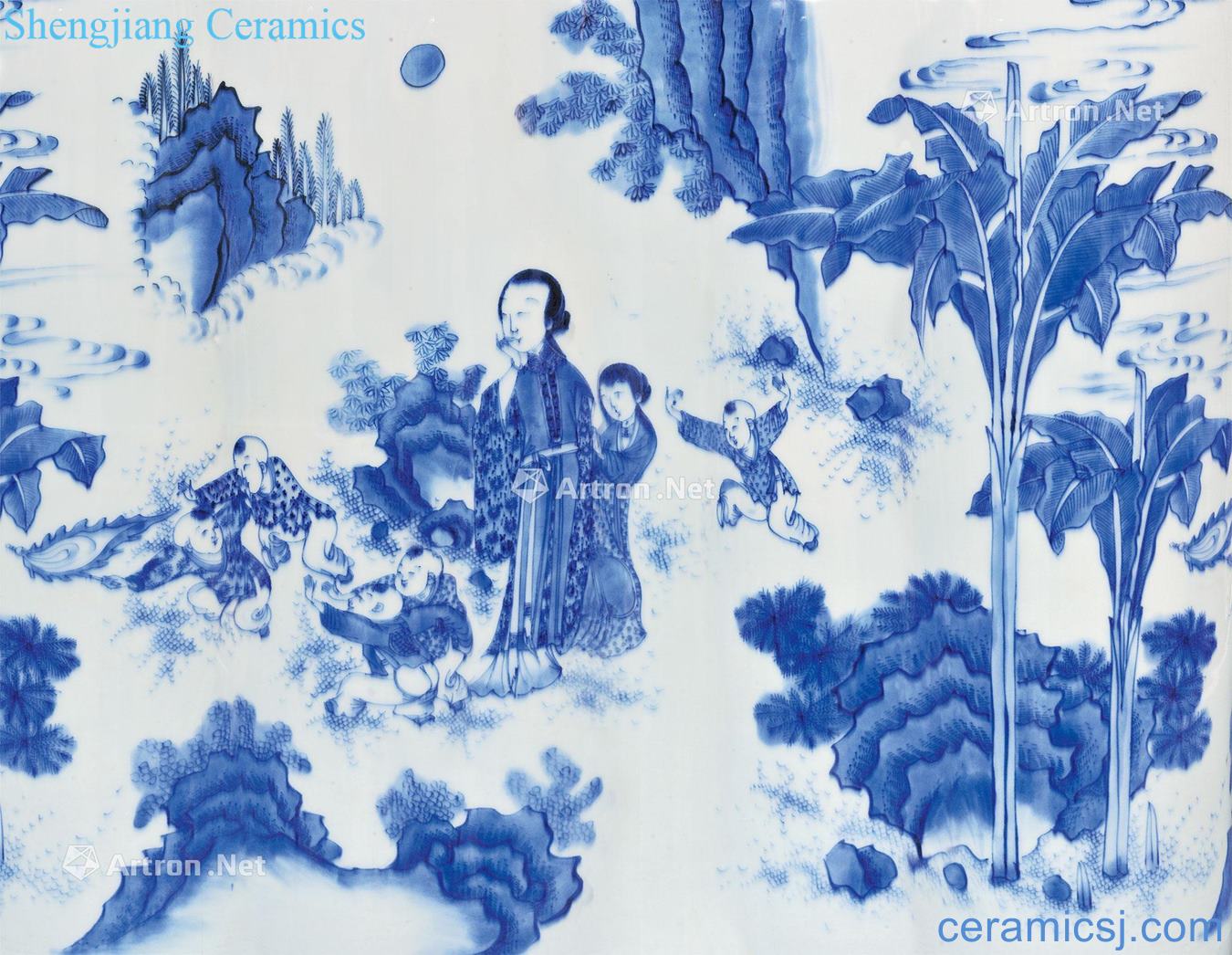 Ming chongzhen Blue and white figure tube bottle godson
