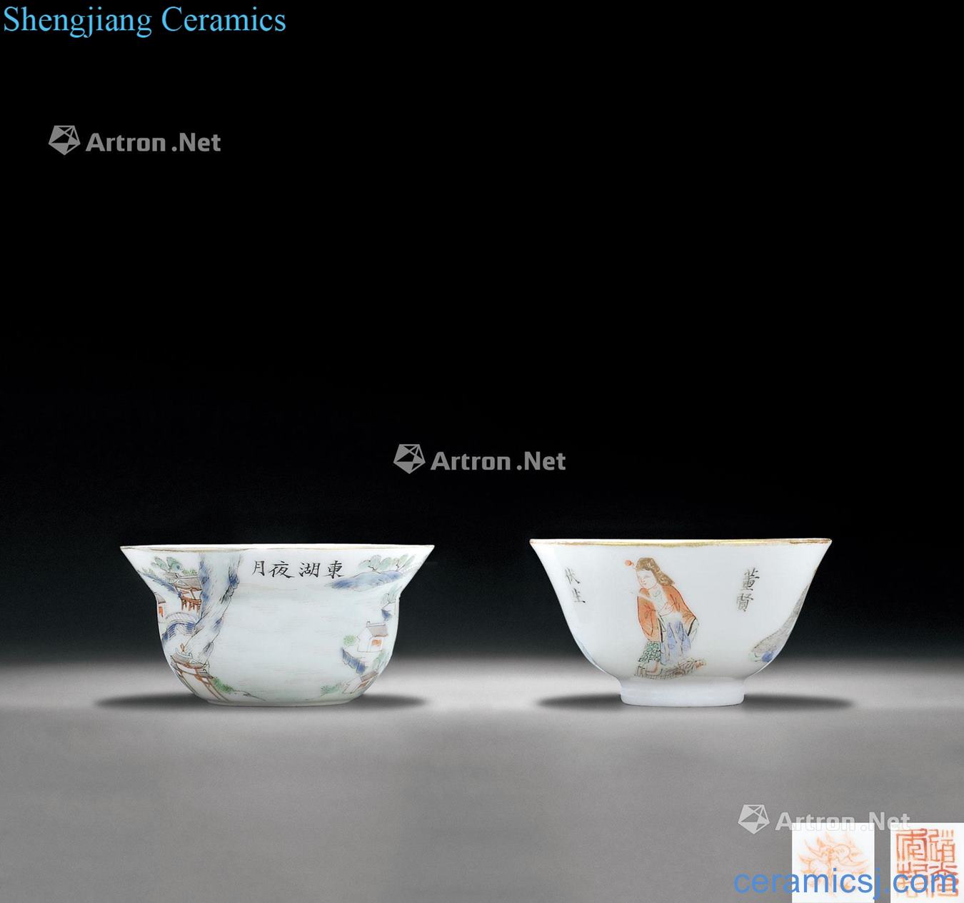 Clear light pastel stories of unique spectrum diagram Pastel jiangxi ten views on east lake night landscape character lines cup each one