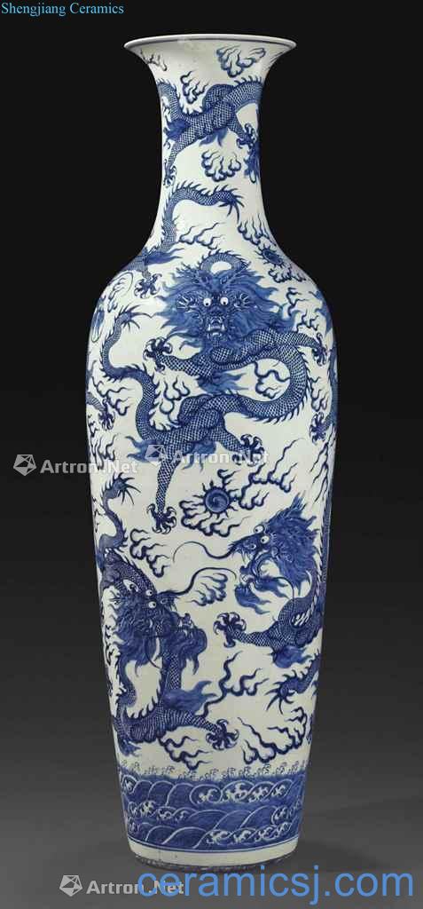 Qing guangxu Blue and white grain big wooden stick, Kowloon square bottles