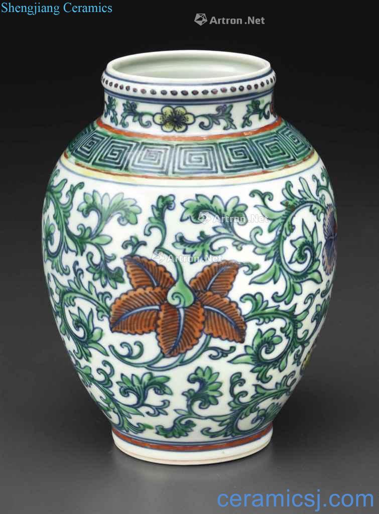 Qing 18/19 century bucket colors flower grain tank