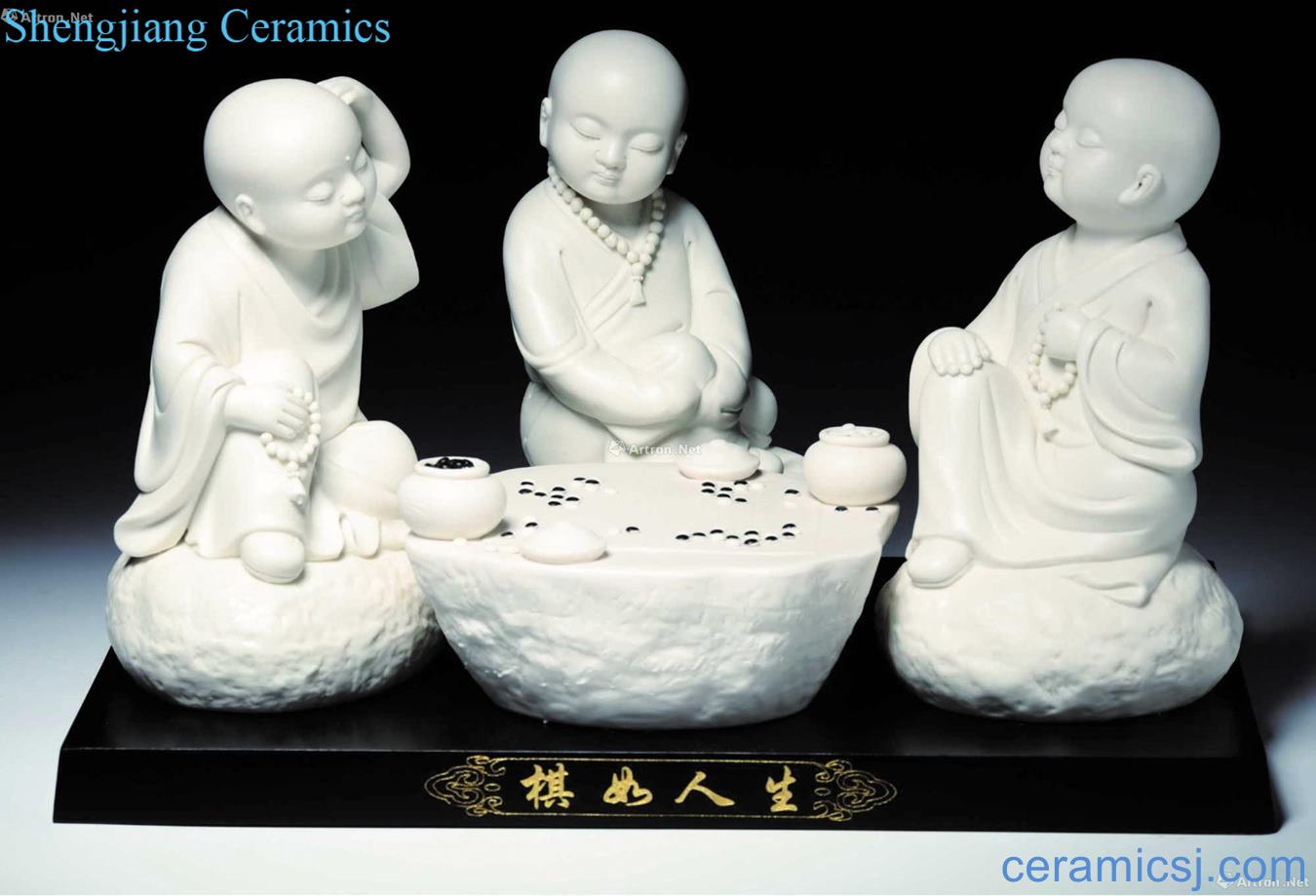 Scene porcelain factory officer ceramic sculpture "chess, as in life"