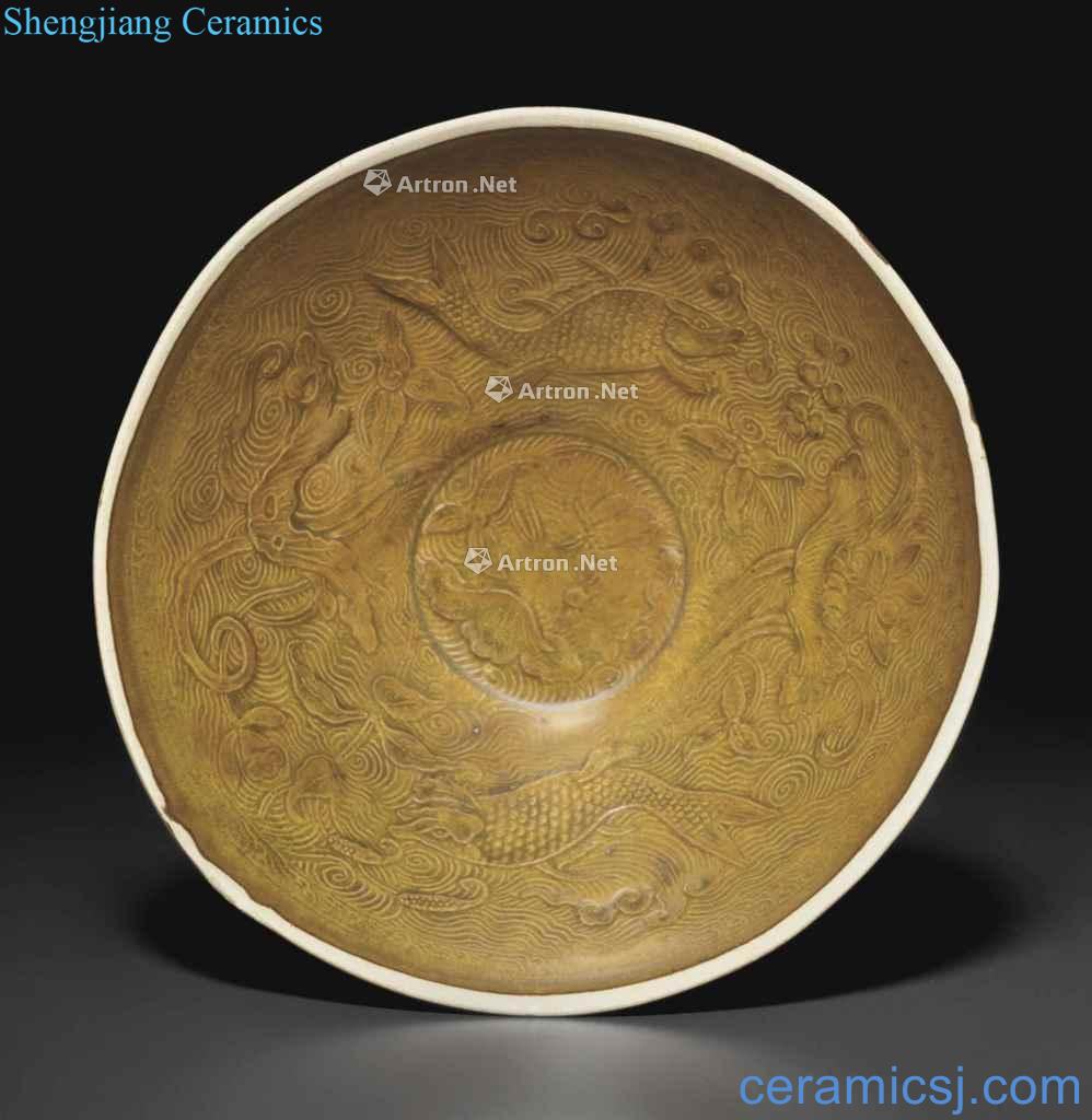 Northern song dynasty kiln sauce glaze stamps lotus pond fish play 盌 wen dai li