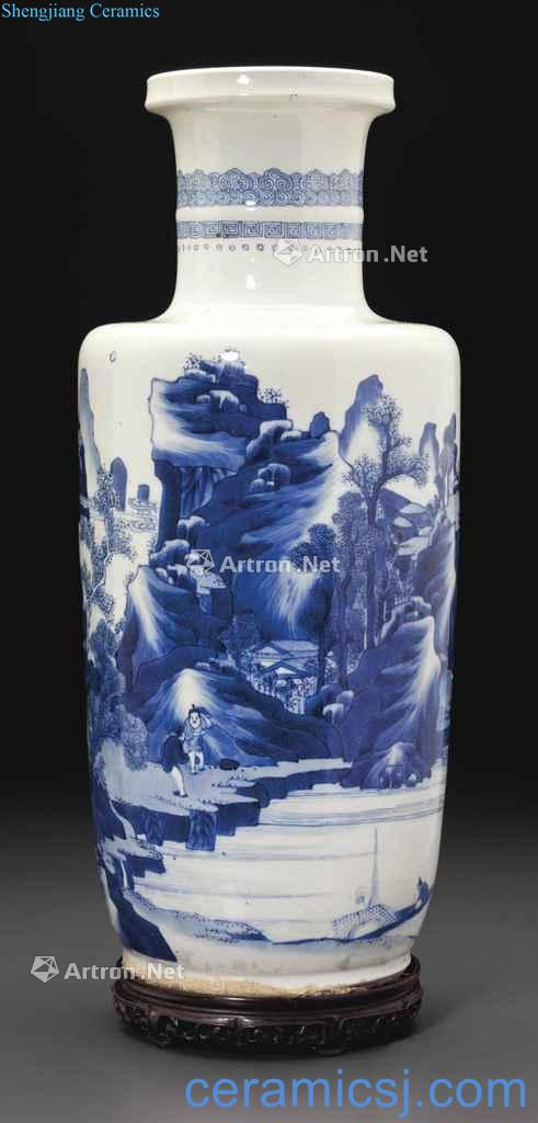 The qing emperor kangxi Blue and white landscape character figure show
