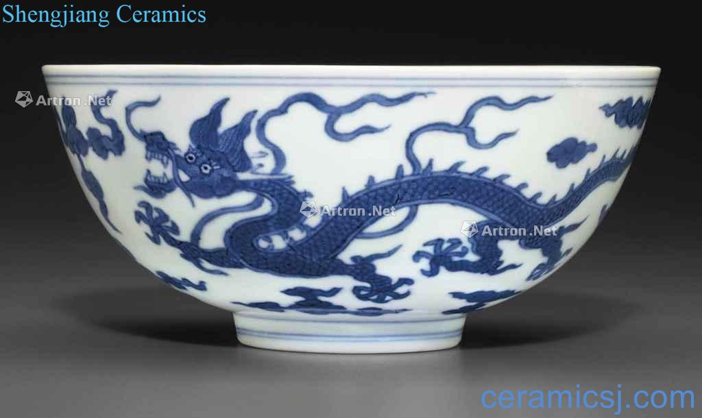Qing daoguang Blue and white ssangyong pearl grain 盌