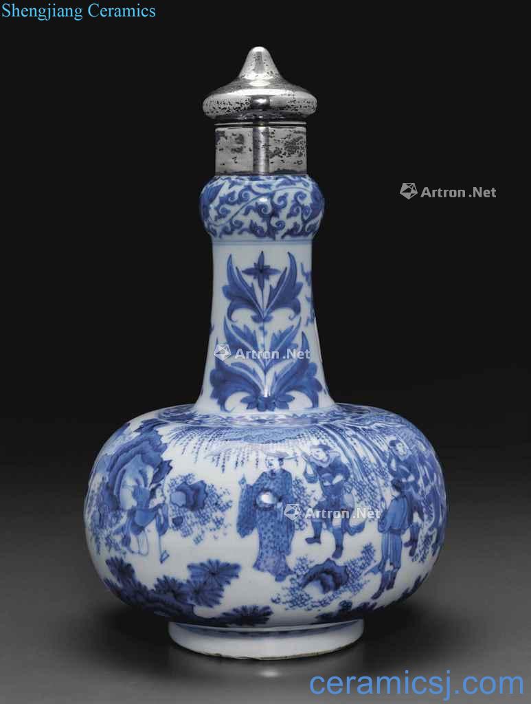 Before and after the late Ming dynasty in 1635-1640 Blue and white "yao Xu You" figure bottles