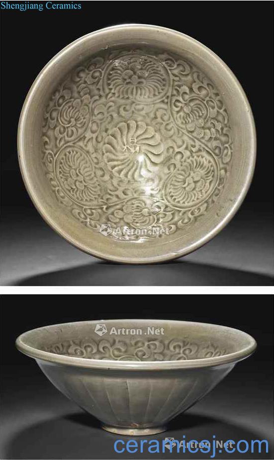 Northern song dynasty/gold Yao state kiln green glaze 盌 stamps chrysanthemum pattern