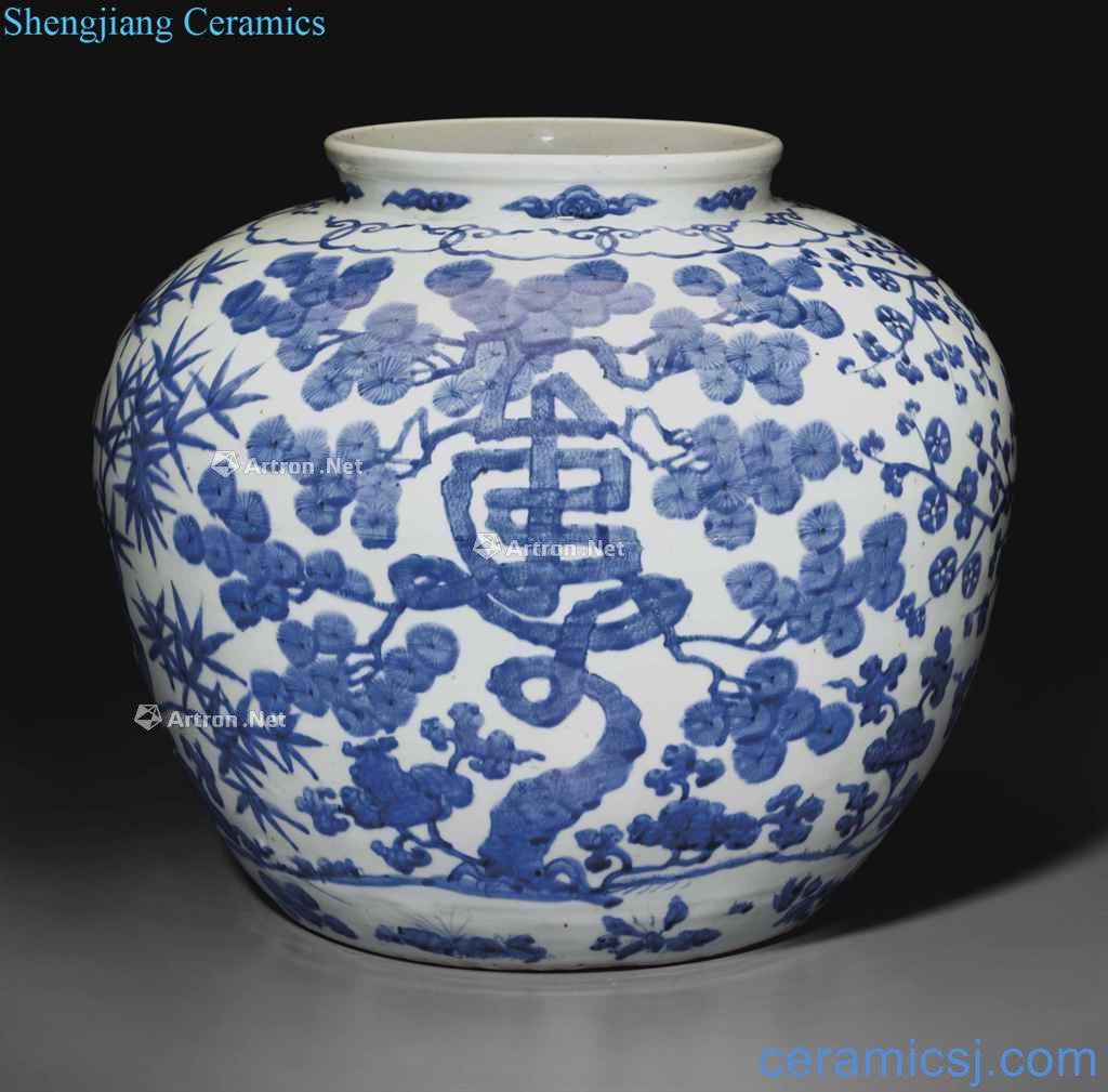 Blue and white "fu lu shou Ming jiajing" age of poetic lines jug