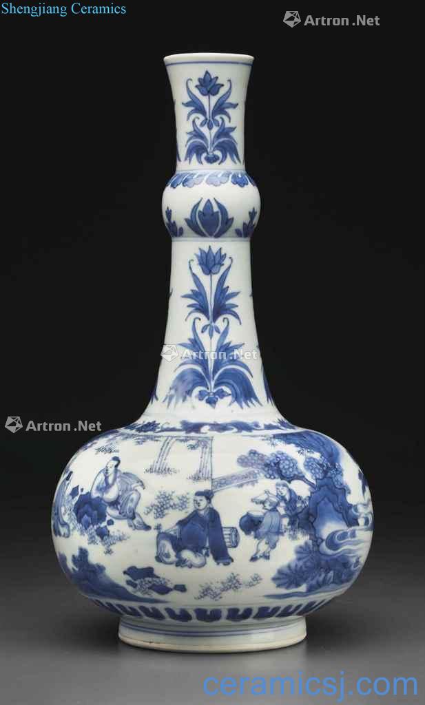 Before and after the late Ming dynasty in 1635-1640 Blue and white figure bottles of "seven sages of bamboo forest"