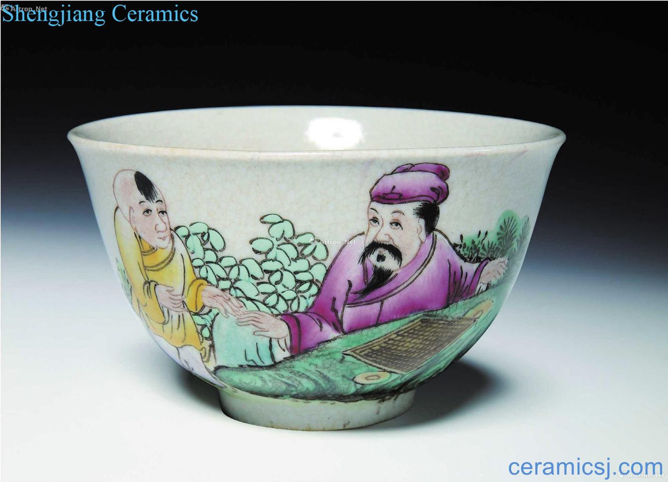 Qing guanyao hand-painted pastel grain small bowl "chess inheritance"