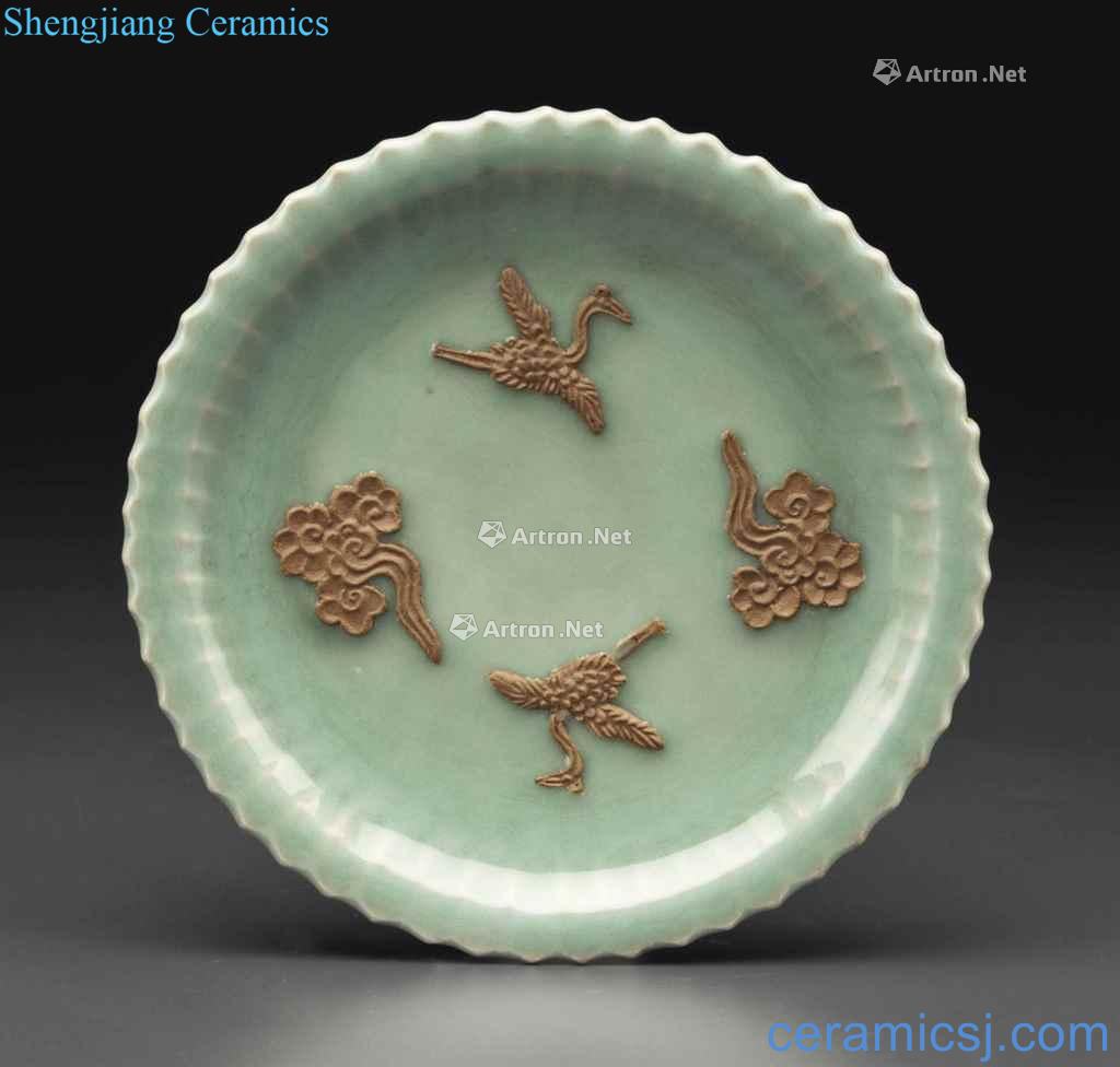 yuan Longquan celadon green glaze dew tire put James t. c. na was published grain flower mouth small stamps