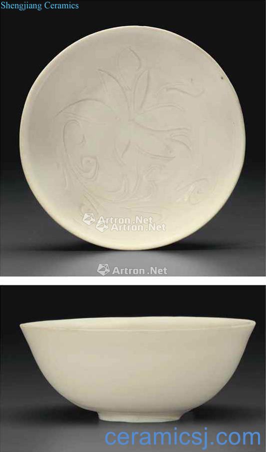Northern song dynasty kiln white glazed carved small 盌 floral print