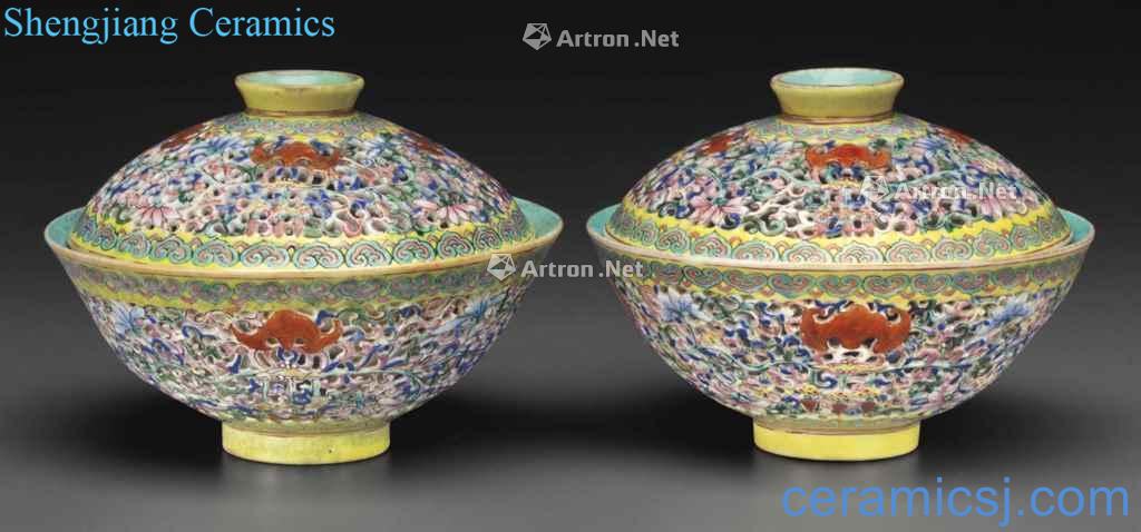 Qing jiaqing To pastel yellow engraved look "more than" tureen (a)