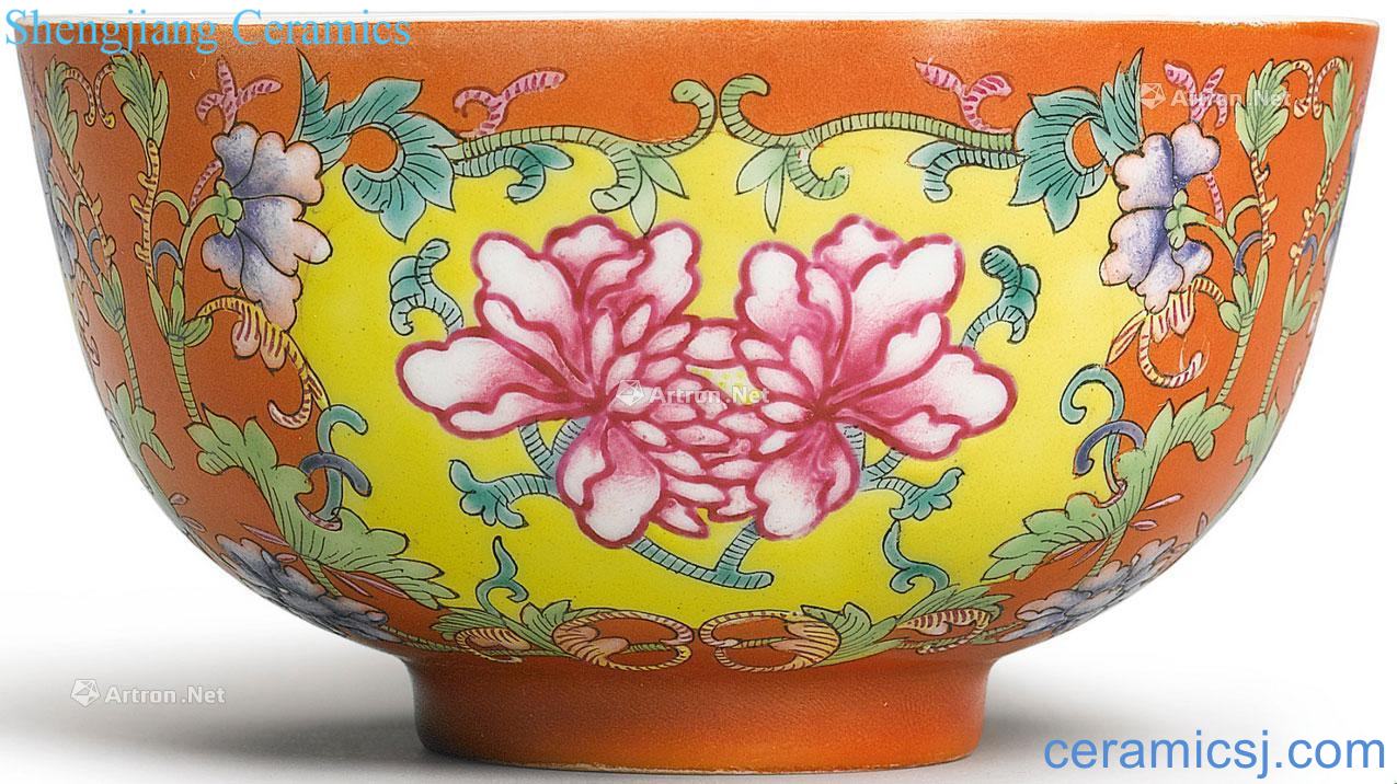 Qing guangxu To powder enamel coral red peony grains 盌