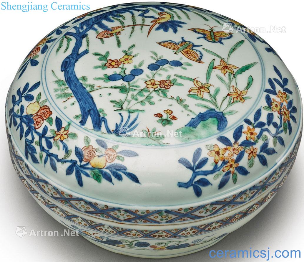 Ming wanli Colorful flowers and birds grain dome box