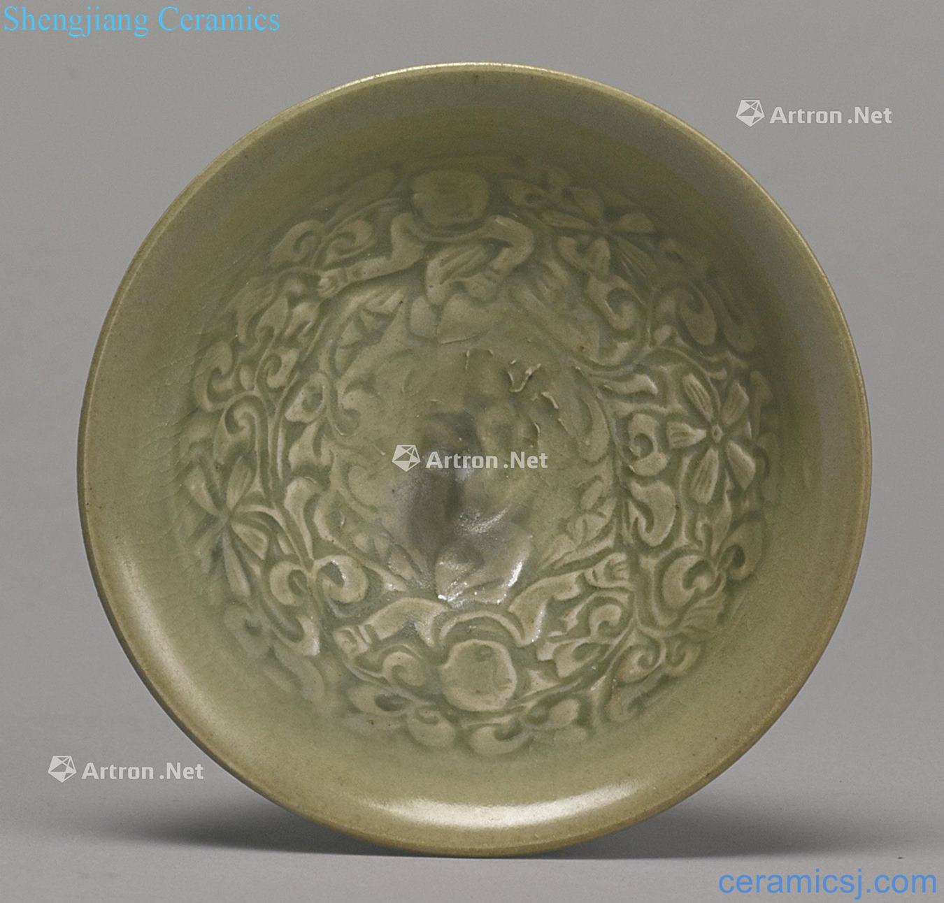 Northern song dynasty/gold Yao state kiln green glaze printing even had your ZiWen 盌
