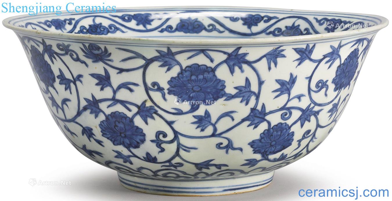 Ming jiajing Blue and white peony grain big 盌