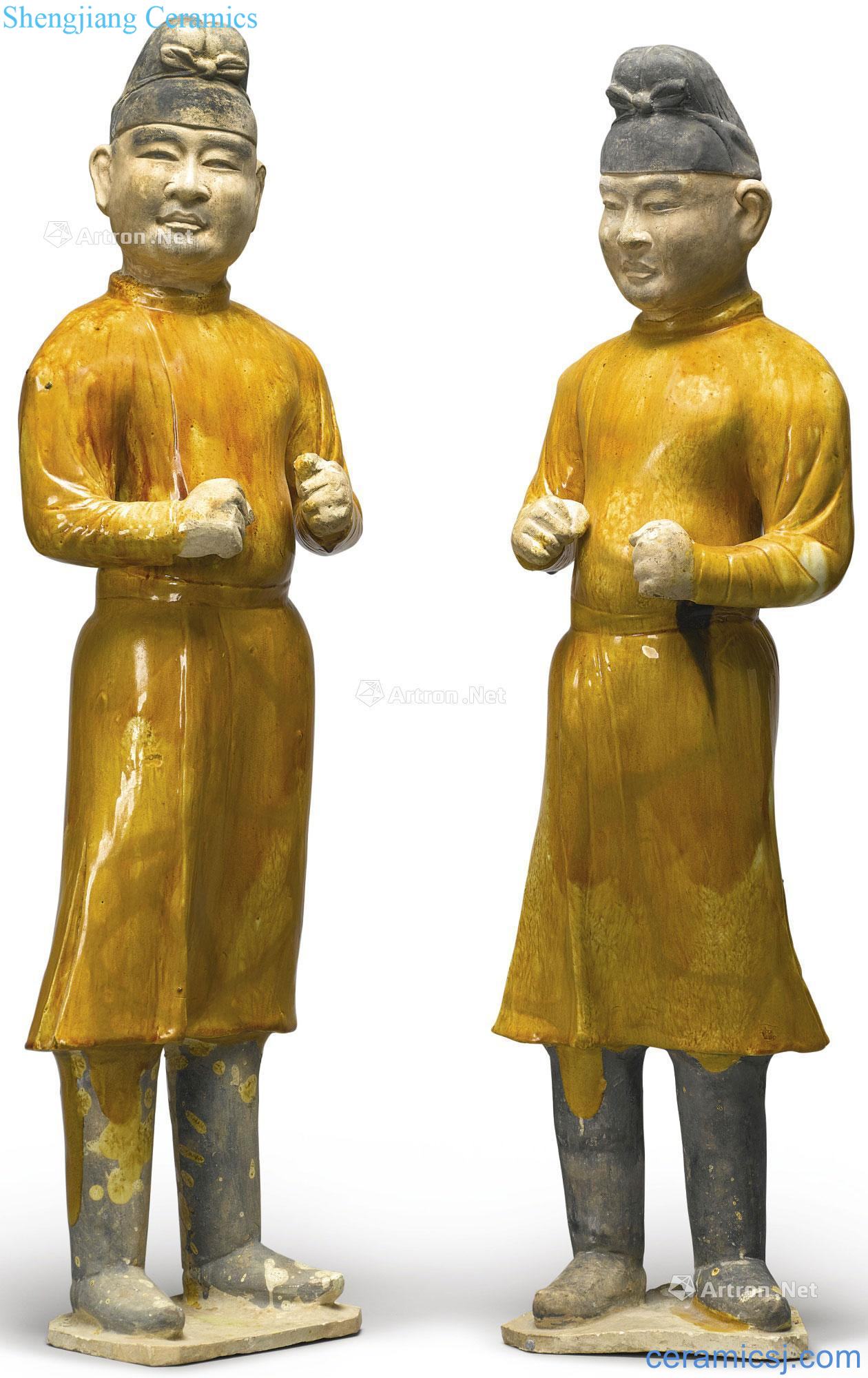 Tang three-color terracotta figures (two)