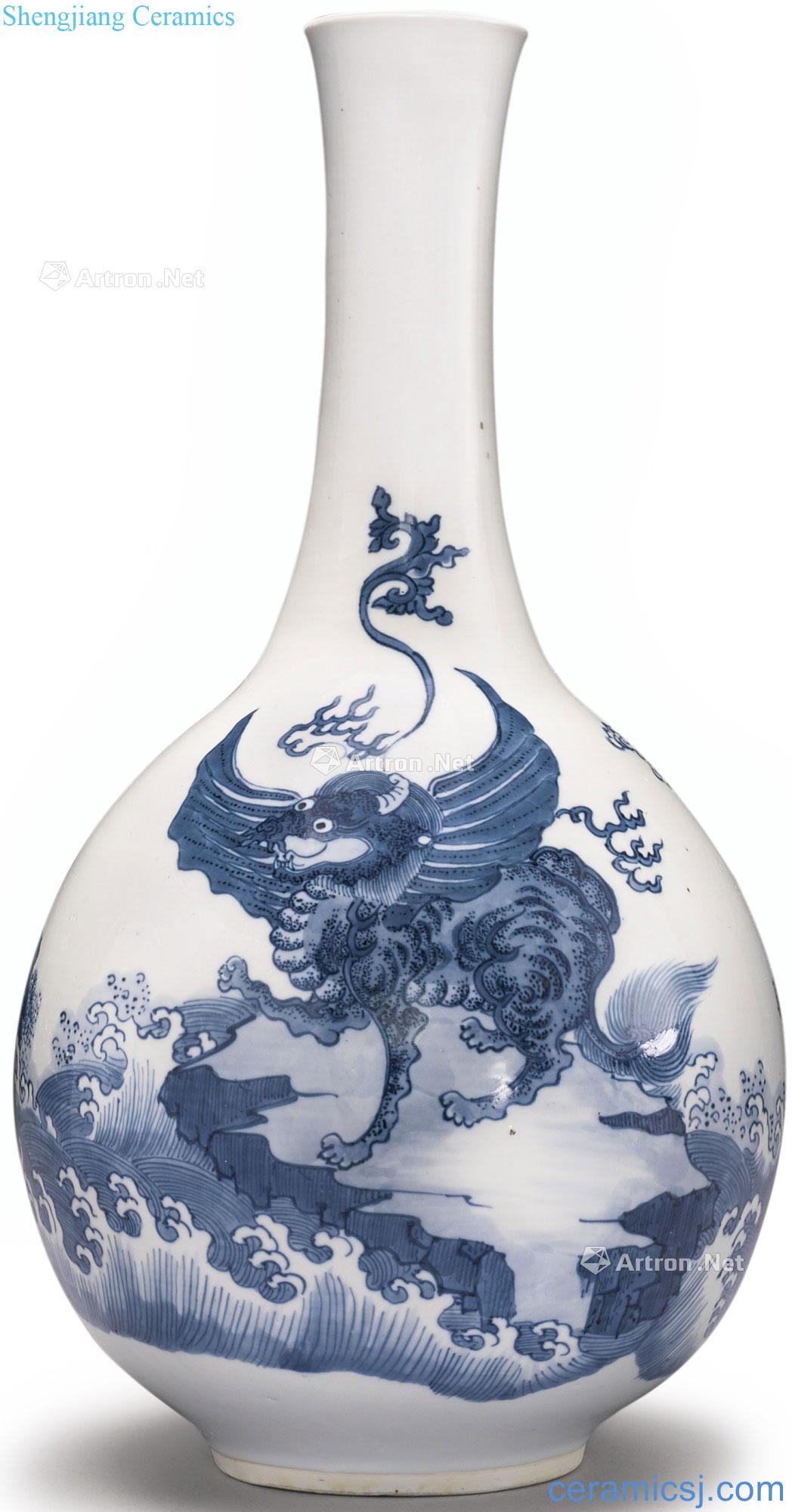 The qing emperor kangxi Blue and white youligong hero grain bottle