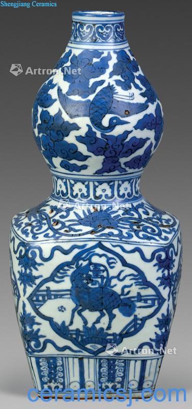 Ming Blue and white James t. c. na was published benevolent nature round place gourd bottle