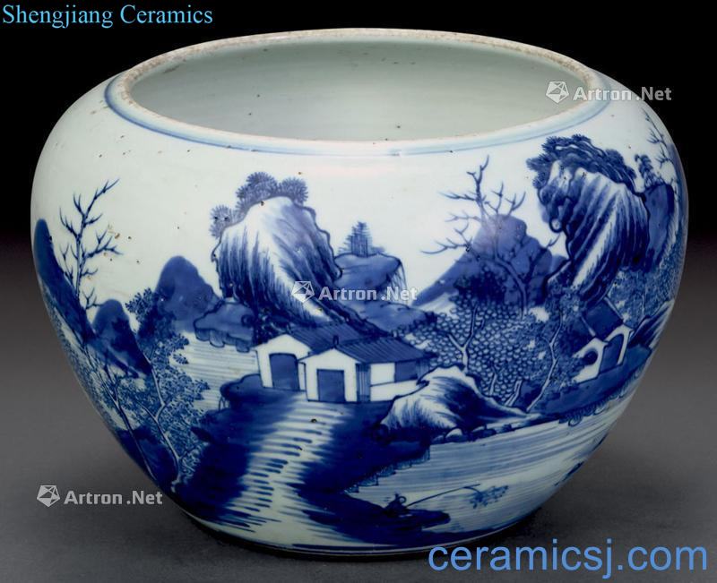 qing Blue and white landscape grain port