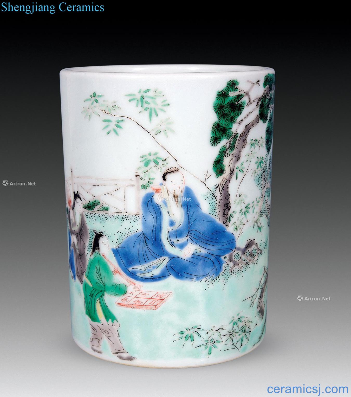 Qing yongzheng Colorful jiuxian figure pen container