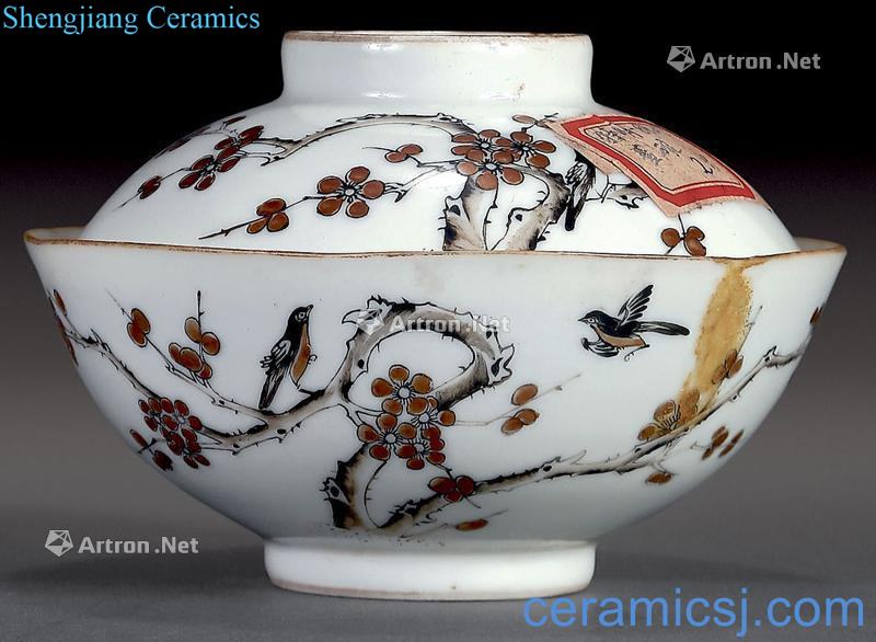 Black color ink it with purple magpie on mei tureen